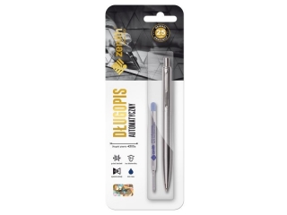 D�ugopis automatyczny metalowy 0,8 mm ZENITH SILVER + wk�ad - 1+1 szt. blister [opakowanie=20szt] (CEN+7%)