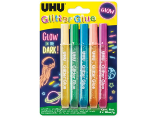 KLEJ BROKATOWY �WIEC�CY W CIEMNO�CI 5  KOL. X 10 ML BLISTER UHU