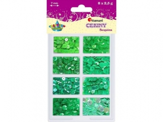Cekiny okr�g�e 7mm zestaw 8 kolor�w po 2, 5g tonacja zielona