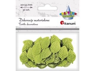 Dekoracje materia�owe li�cie 20x33mm jasnozielone 30szt. TITWLK26