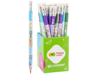 O��wek do nauki pisania, jumbo, z gumk�, tr�jk�tny, 2B, KAPIBARA, 24 szt. w kubku, Happy Color