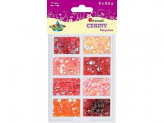 Cekiny okr�g�e 7mm zestaw 8 kolor�w po 2, 5g tonacja r�owo-czerwona