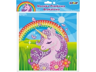 Mozaika piankowa brokatowa JEDNORO�EC wymiary planszy do wyklejenia: 25x25 cm, stojak na obrazek