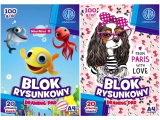 Blok rysunkowy ASTRAPAP A4 100g 20 ark "PuppyxUnicornxMini" [opakowanie=10szt]