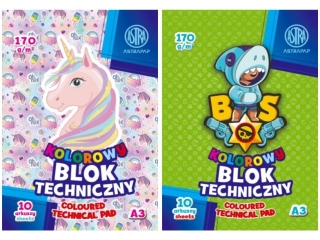 Blok techniczny kolorowy A3 10k. 170g ASTRAPAP "PixexUnicorn"
