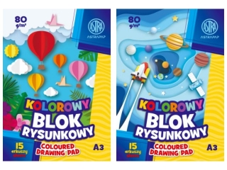 Blok rysunkowy kolorowy A3 15k. 80g ASTRAPAP