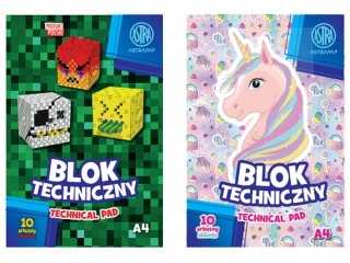 Blok techniczny bia�y ASTRAPAP A4 10 ark "PixelxUnicorn" [opakowanie=10szt]