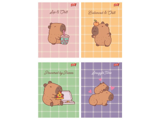 Zeszyt A4 32 kartki krata ok�adka laminowana  lakier miejscowy UV 70 g/m2 CAPYBARA MOOD [opakowanie=15szt]