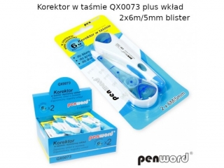 Korektor w ta�mie PENWORD QX0073 PLUS WK�AD 2x6m/5mm BLISTER