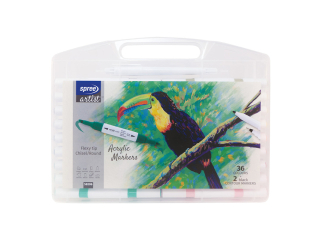 MARKERY ACRYLIC DWUSTRONNE  SKO�NY- OKR�G�Y 36 KOL. + 2 KONTURY SPREE