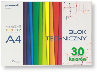 BLOK TECHNICZNY A4 KOLOR BT-12 185-225g 30 ARKUSZY 30 KOLOR�W BARWIONY W MASIE [opakowanie=5szt] (SZPSH)