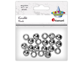 Koraliki plastikowe 13mm do nawlekania otw�r 7mm srebrne 20szt.