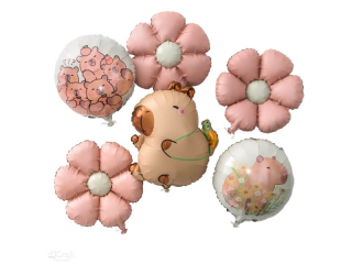 ZESTAW MATOWYCH BALON� FOLIOWYCH KAPIBARA, 6 SZT. - STOKROTKA [opakowanie=3szt] NZWR-DLP