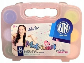 Farby plakatowe pastelowe ASTRA Muffinaart 12 kol x 20 ml - walizka