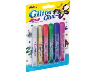 Klej z brokatem AMOS GCL 10B6 - 10,5ml x 6 kolor�w