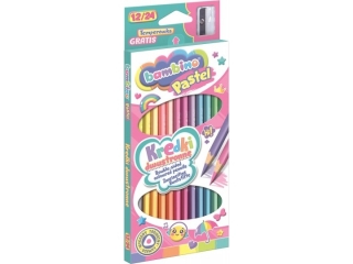 Kredki szkolne tr�jk�tne dwustronne 24 kolory 12 sztuk + temper�wka PASTEL