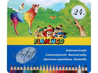 Kredki o��wkowe FLAMINGO sze�ciok�tne 24 kolory, metalowe pu
