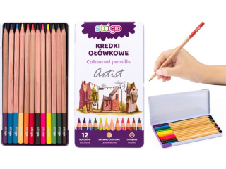 Kredki o��wkowe STRIGO Artist okr�g�e 12 kolor�w w metalowym pude�ku