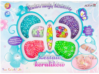 Zestaw koralik�w plastikowych PJ-1961 mix kol. i kszta�t�w, op. ok.150szt. + �y�ka 120cm