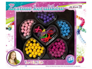 Zestaw koralik�w plastikowych PJ-1992 mix kol. i kszta�t�w,op. ok. 80szt.+�y�ka 120szt.