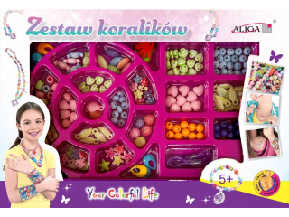 Zestaw koralik�w plastikowych PJ-1978 mix kol.i ksztat�w,op.ok.150szt.+ 2 �y�ki 120cm