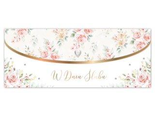 Kartka �lubna - koperta na pieni�dze ARMIN STYLE LUX-215 z�ocona z kryszta�kami "W dniu �lubu" 25x10cm