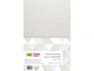 Arkusze piankowe brokatowe A4, 5 ark, bia�e, Happy Color