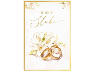 Kartka �lubna KZK B6-D z�ocona nr21 "Obr�czki i Kwiat wi�ni"
