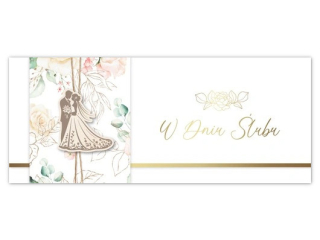 Kartka �lubna - koperta na pieni�dze ARMIN STYLE KP-334 z�ocona, zdobiona 25x10cm