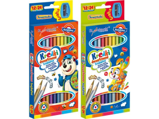 Kredki szkolne BAMBINO tr�jk�tne dwustronne 12/24 kolory + temper�wka  SUPER-HURT