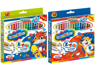 Kredki BAMBINO w oprawie drewnianej grube 18 kolor�w +temper�wka  SUPER-HURT