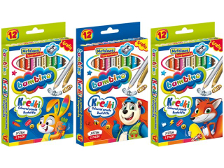 Kredki BAMBINO w oprawie drewnianej 12 kolor�w GRUBE +temper�wka SUPER-HURT