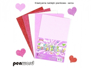 KREATYWNE NAKLEJKI PIANKOWE SERCA BROKATOWE 20, 3x31, 2cm mix 5 KOLOR�W