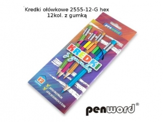 Kredki o��wkowe PENWORD 12 kolor�w z gumk� (2555-12-G)