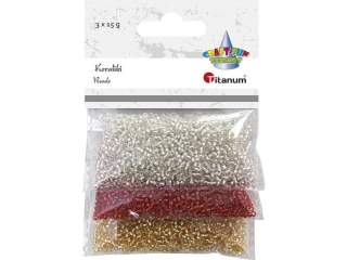 Koraliki plastikowe 3 kolory x15gczerwone, z�ote, srebrne