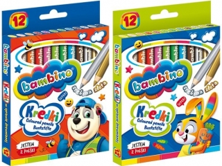 Kredki BAMBINO w opr.drew. 12 kol. d�. 15 cm bez temper�wki [opakowanie=8szt]