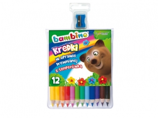 Kredki BAMBINO w oprawie drewnianej 12 kolor�w +temper�wka
