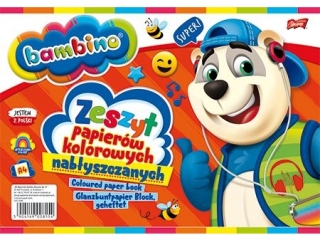 Zeszyt papier�w kolorowych nab�yszczany A4 10k. BAMBINO